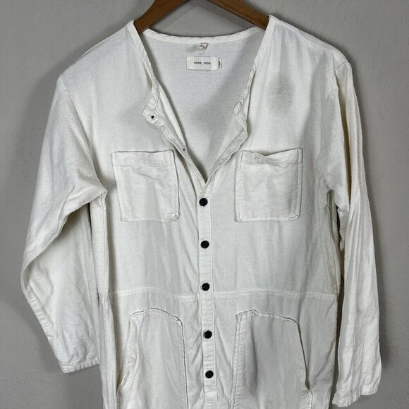 Nico Nico White Button Down Utility Flannel Long Sleeve Jumpsuit Size Medium - Picture 2 of 12